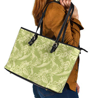 Tahiti Olive Tiare Floral Leather Tote Bag Monstera Palm Tropical Leaves LT01 - Polynesian Pride