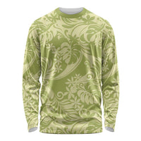 Tahiti Olive Tiare Floral Long Sleeve Shirt Monstera Palm Tropical Leaves LT01 Unisex Olive - Polynesian Pride
