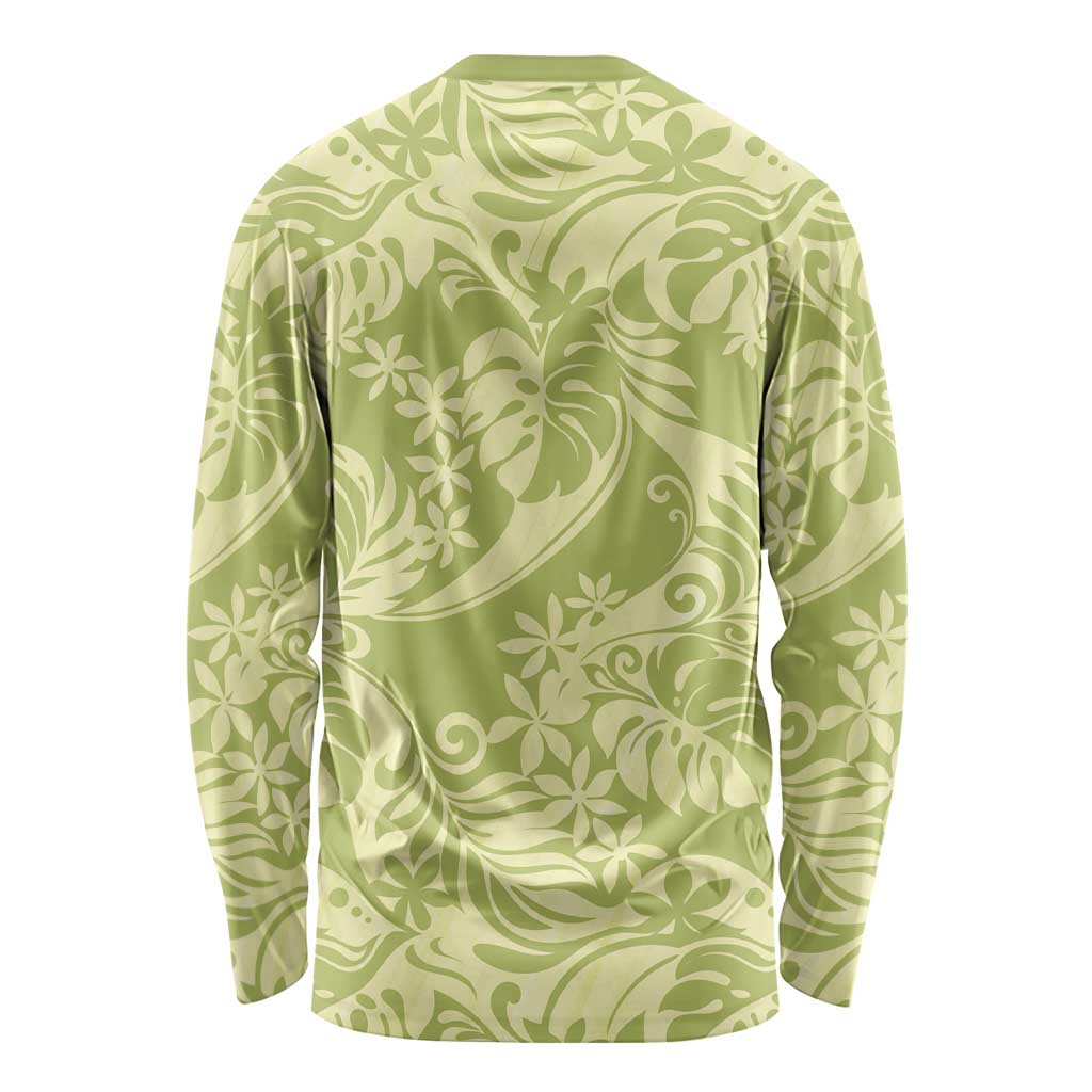 Tahiti Olive Tiare Floral Long Sleeve Shirt Monstera Palm Tropical Leaves LT01 - Polynesian Pride