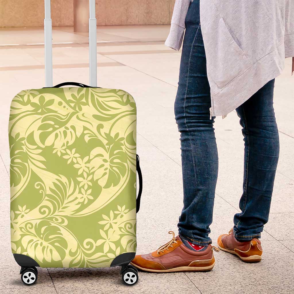 Tahiti Olive Tiare Floral Luggage Cover Monstera Palm Tropical Leaves LT01 Olive - Polynesian Pride
