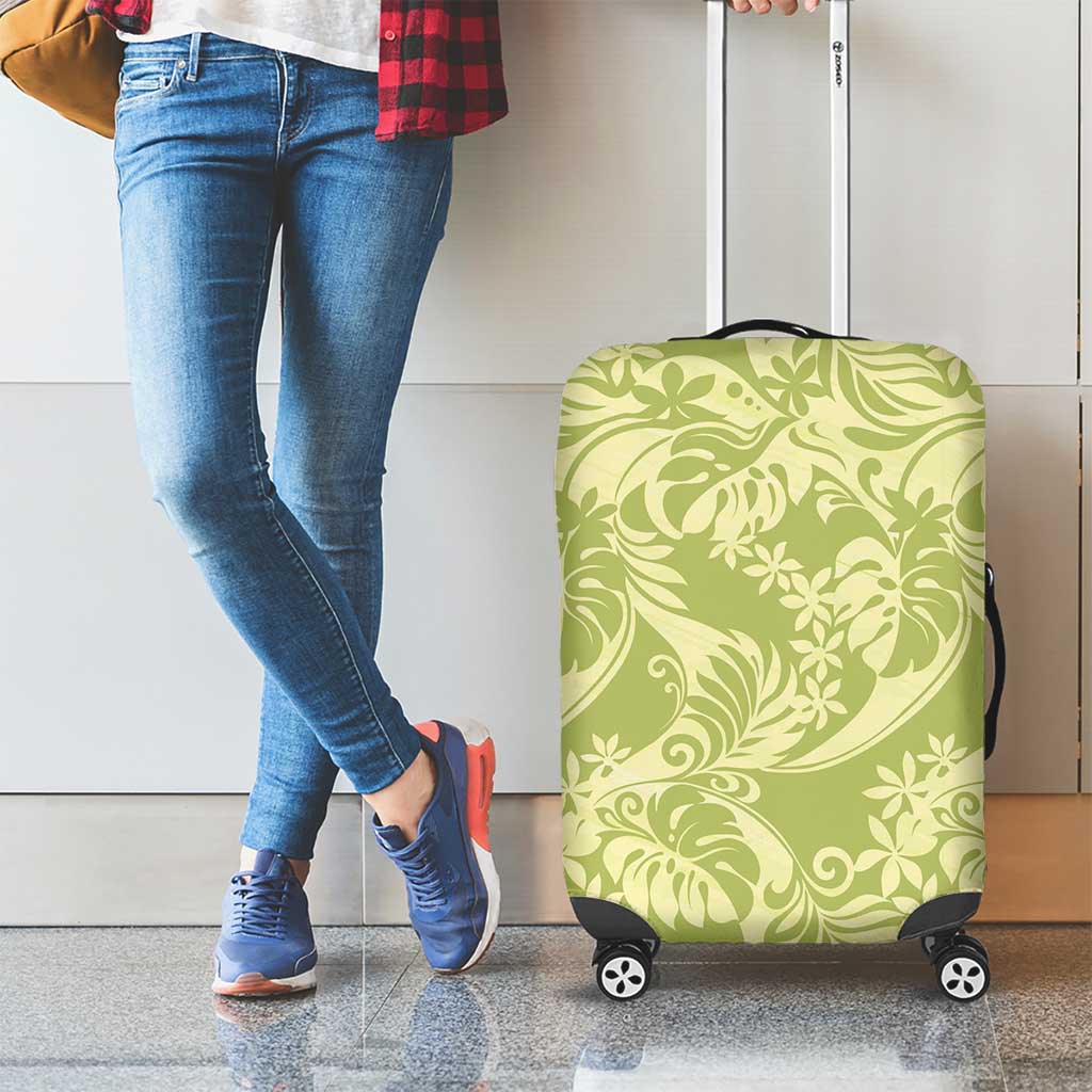 Tahiti Olive Tiare Floral Luggage Cover Monstera Palm Tropical Leaves LT01 - Polynesian Pride