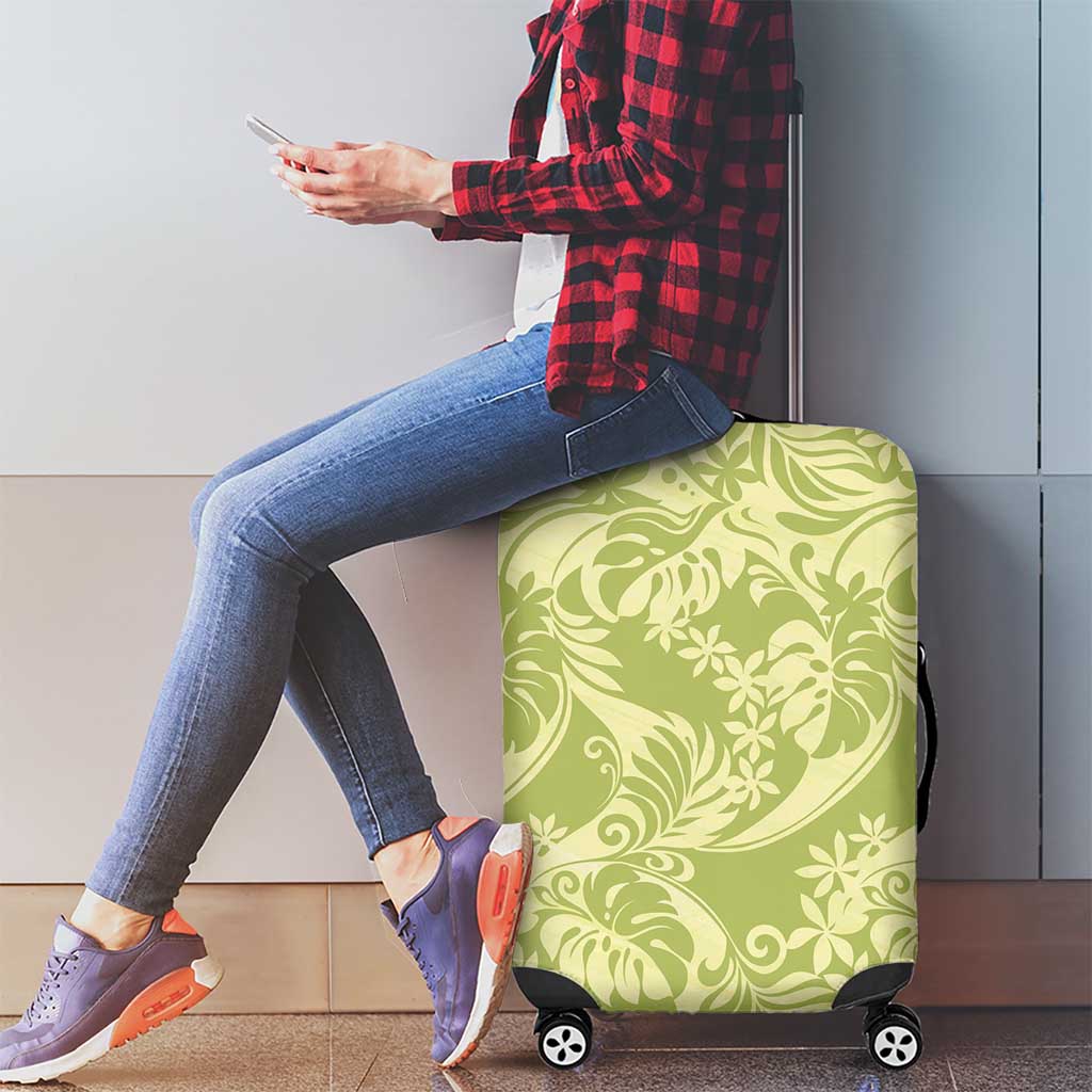 Tahiti Olive Tiare Floral Luggage Cover Monstera Palm Tropical Leaves LT01 - Polynesian Pride