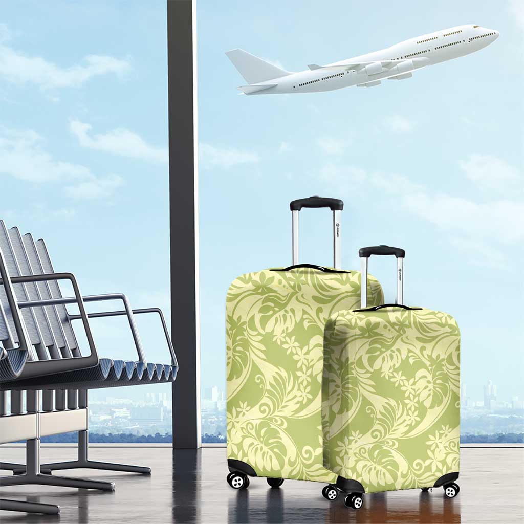 Tahiti Olive Tiare Floral Luggage Cover Monstera Palm Tropical Leaves LT01 - Polynesian Pride