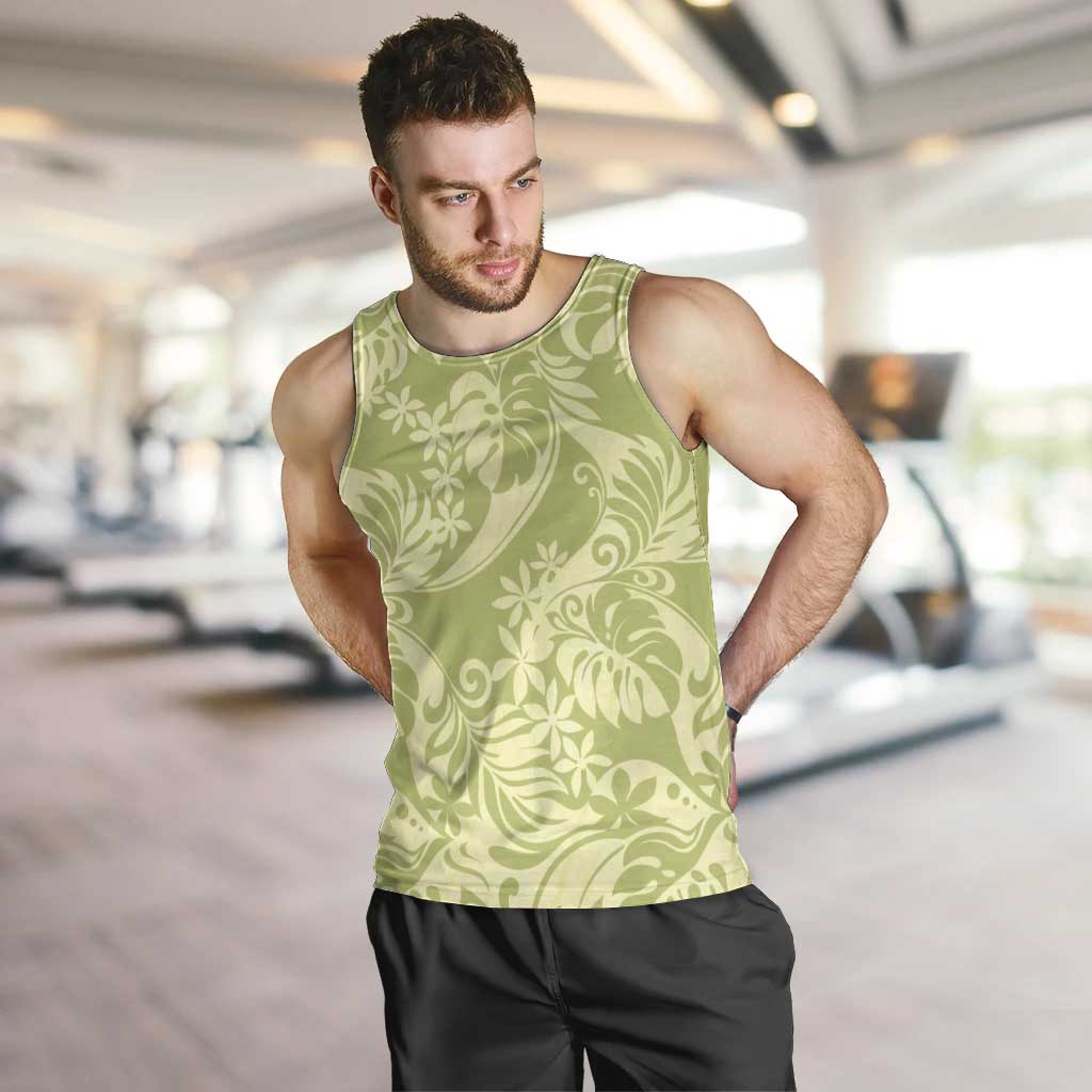 Tahiti Olive Tiare Floral Men Tank Top Monstera Palm Tropical Leaves LT01 Olive - Polynesian Pride