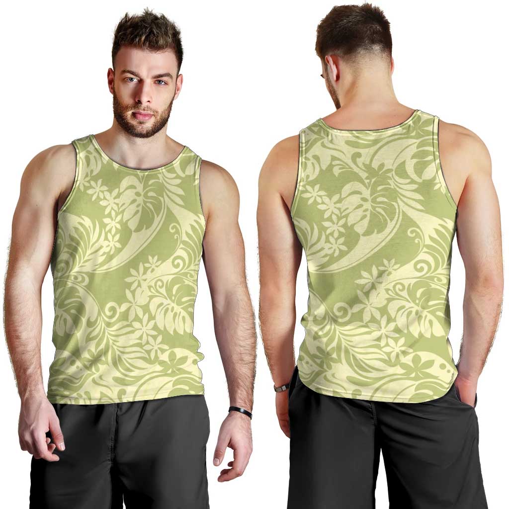Tahiti Olive Tiare Floral Men Tank Top Monstera Palm Tropical Leaves LT01 - Polynesian Pride