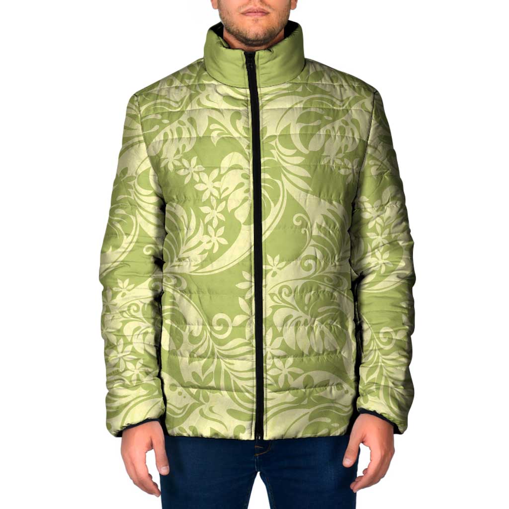 Tahiti Olive Tiare Floral Padded Jacket Monstera Palm Tropical Leaves LT01 Men Olive - Polynesian Pride