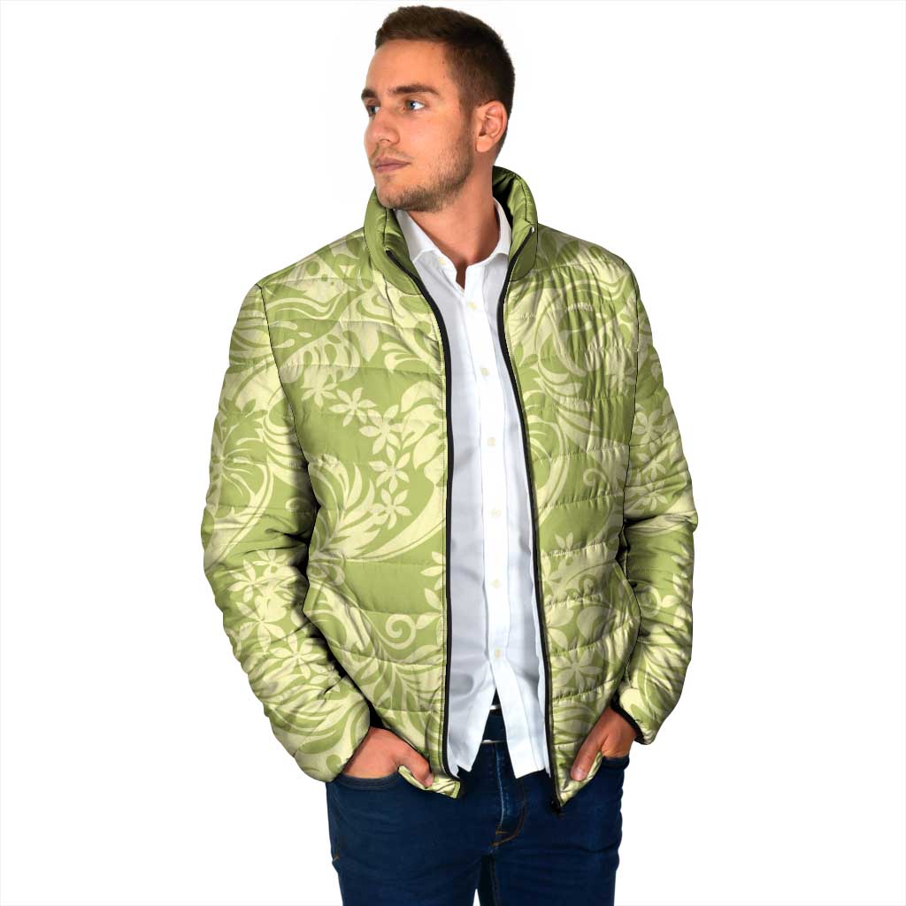 Tahiti Olive Tiare Floral Padded Jacket Monstera Palm Tropical Leaves LT01 - Polynesian Pride