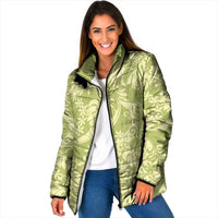 Tahiti Olive Tiare Floral Padded Jacket Monstera Palm Tropical Leaves LT01 Women Olive - Polynesian Pride