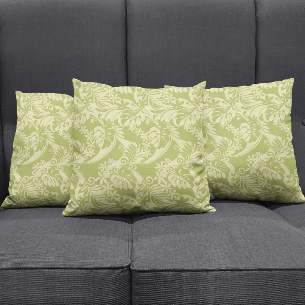 Tahiti Olive Tiare Floral Pillow Cover Monstera Palm Tropical Leaves - Polynesian Pride
