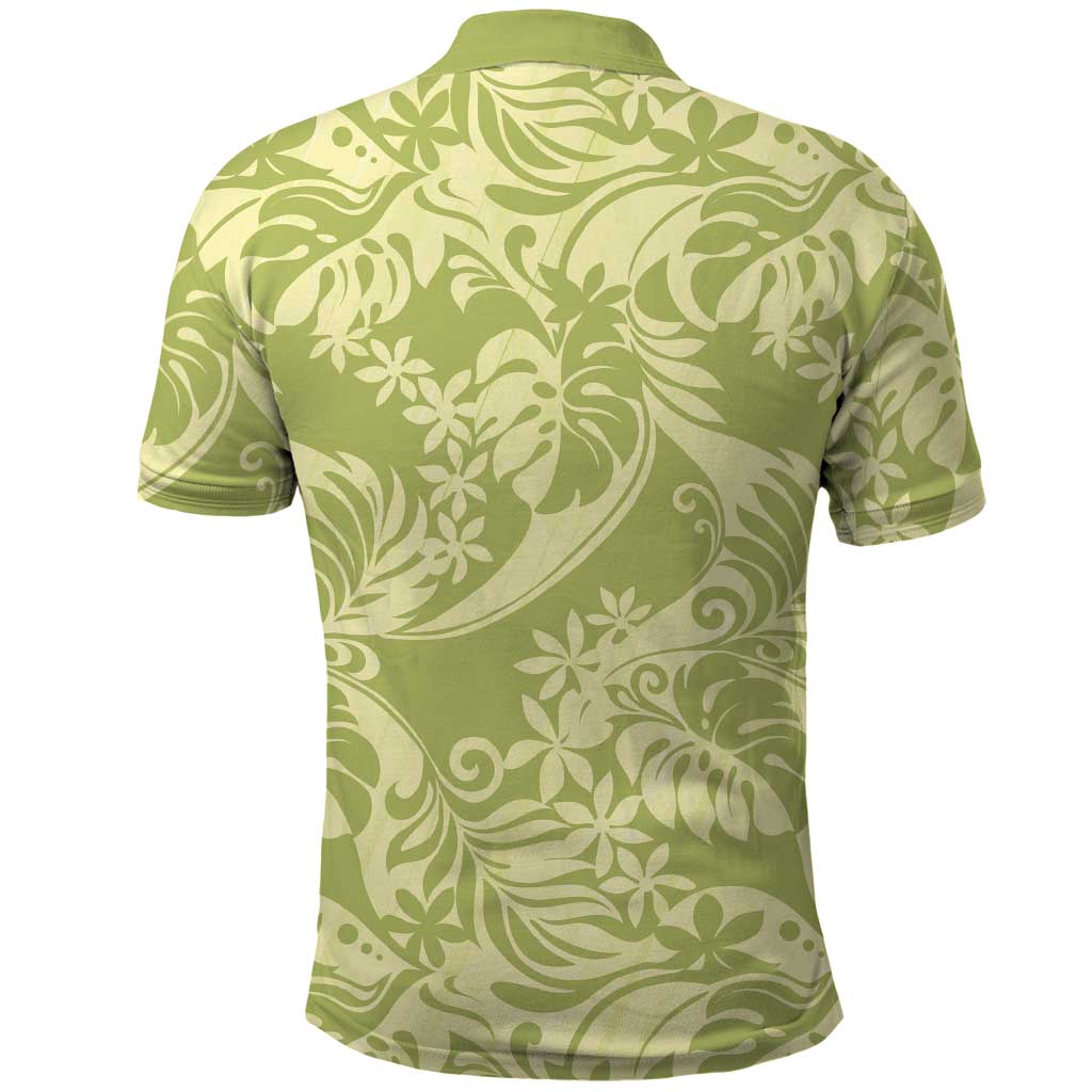 Tahiti Olive Tiare Floral Polo Shirt Monstera Palm Tropical Leaves LT01 - Polynesian Pride
