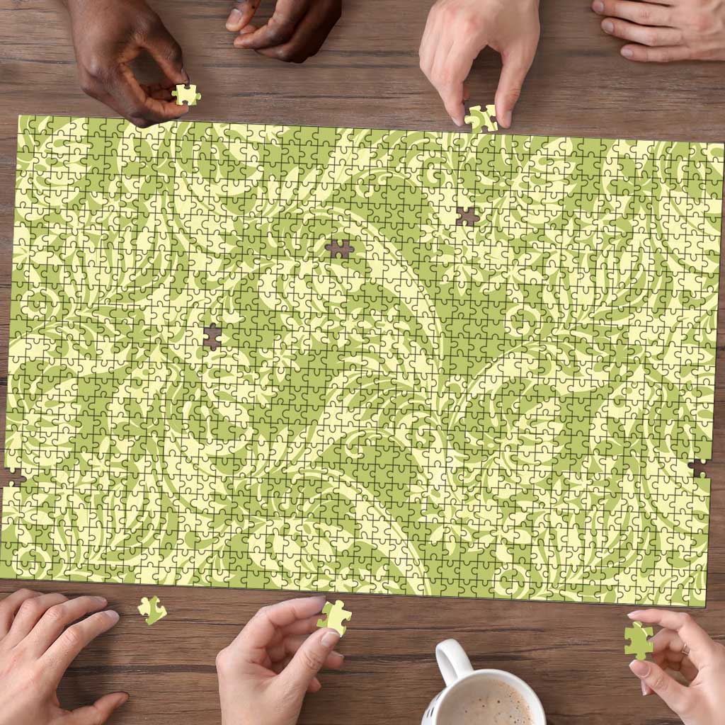 Tahiti Olive Tiare Floral Puzzle Monstera Palm Tropical Leaves LT01 - Polynesian Pride