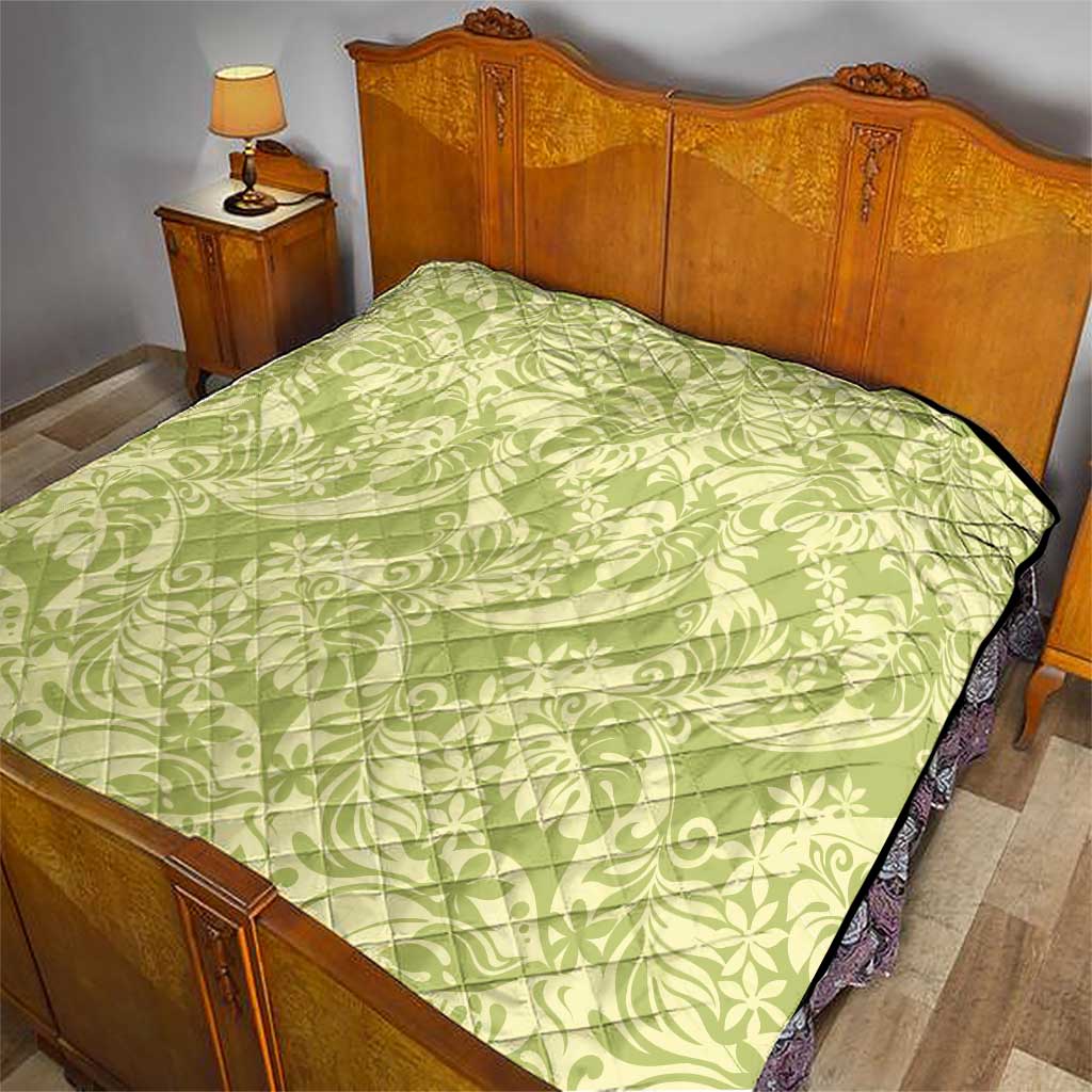 Tahiti Olive Tiare Floral Quilt Monstera Palm Tropical Leaves LT01 - Polynesian Pride