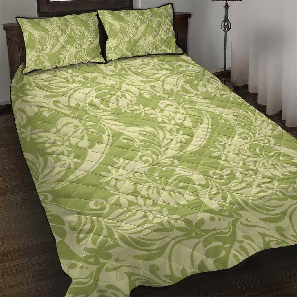 Tahiti Olive Tiare Floral Quilt Bed Set Monstera Palm Tropical Leaves LT01 Olive - Polynesian Pride
