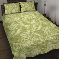 Tahiti Olive Tiare Floral Quilt Bed Set Monstera Palm Tropical Leaves LT01 Olive - Polynesian Pride