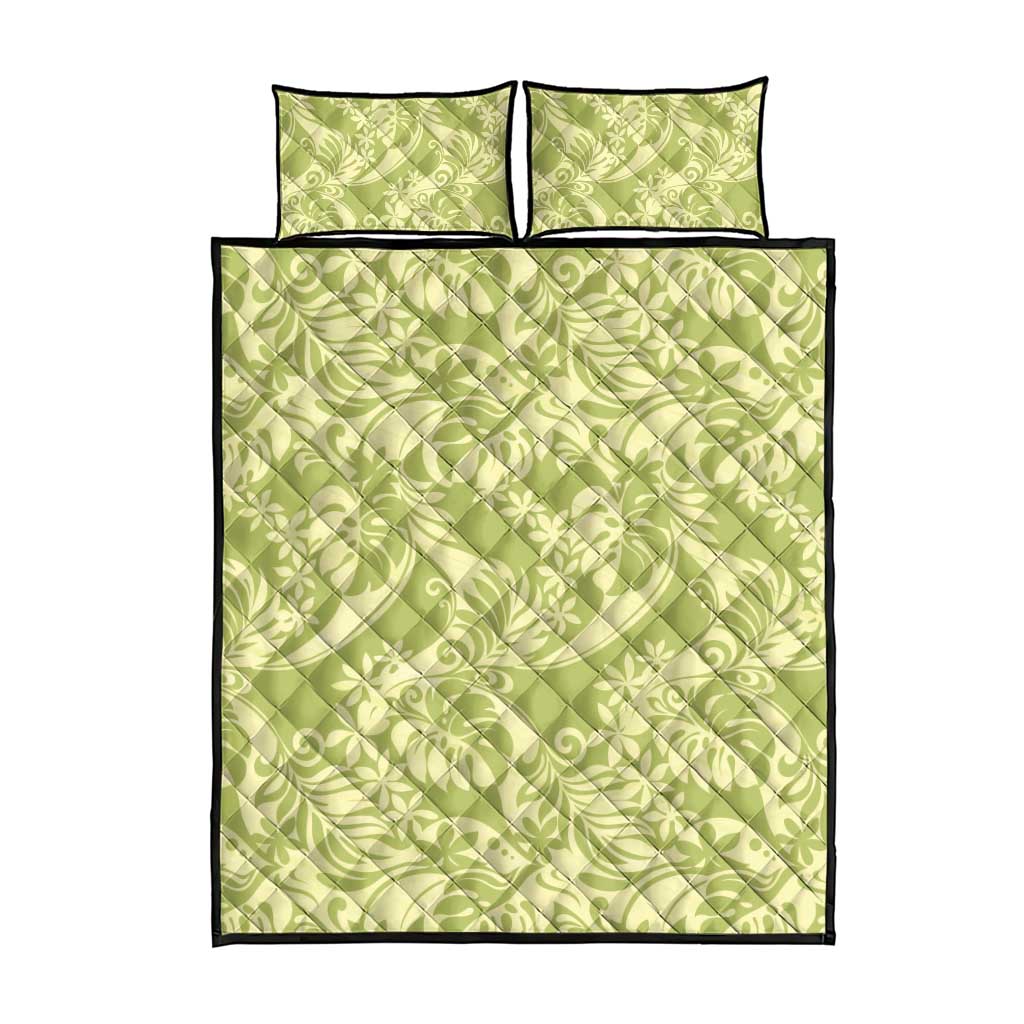 Tahiti Olive Tiare Floral Quilt Bed Set Monstera Palm Tropical Leaves LT01 - Polynesian Pride