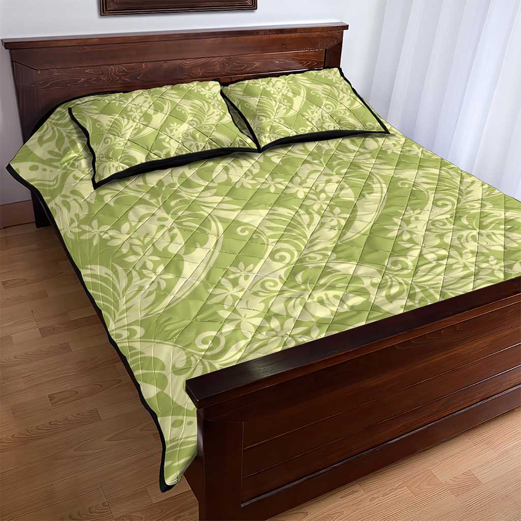 Tahiti Olive Tiare Floral Quilt Bed Set Monstera Palm Tropical Leaves LT01 - Polynesian Pride