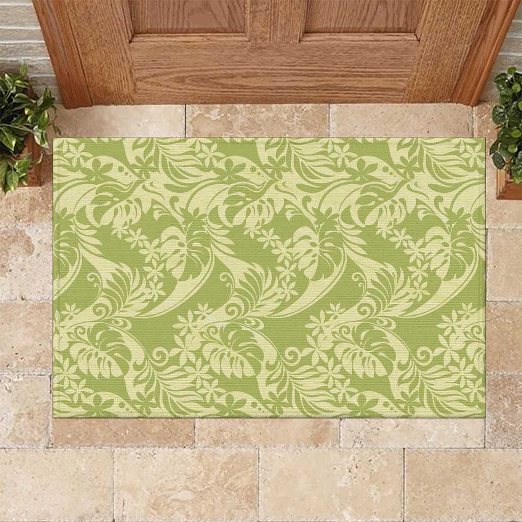 Tahiti Olive Tiare Floral Rubber Doormat Monstera Palm Tropical Leaves LT01 Olive - Polynesian Pride