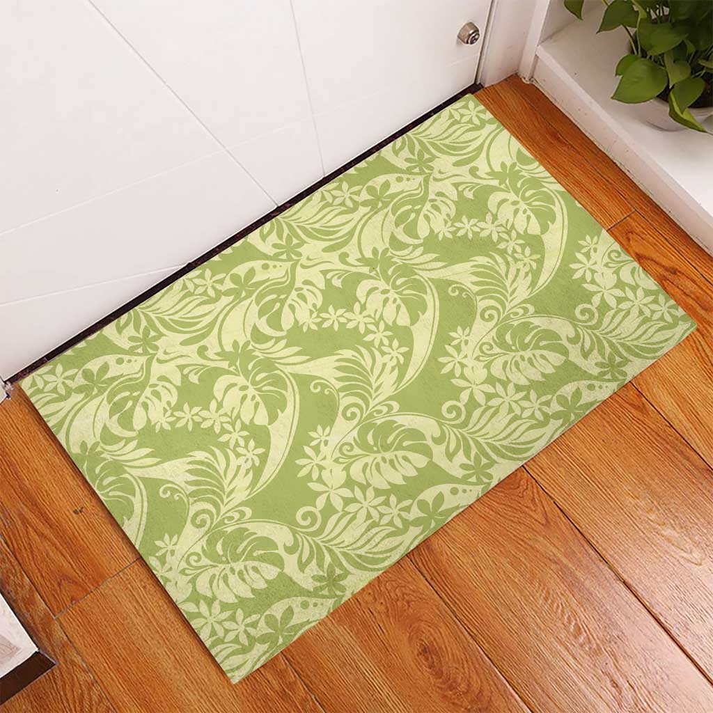 Tahiti Olive Tiare Floral Rubber Doormat Monstera Palm Tropical Leaves LT01 - Polynesian Pride