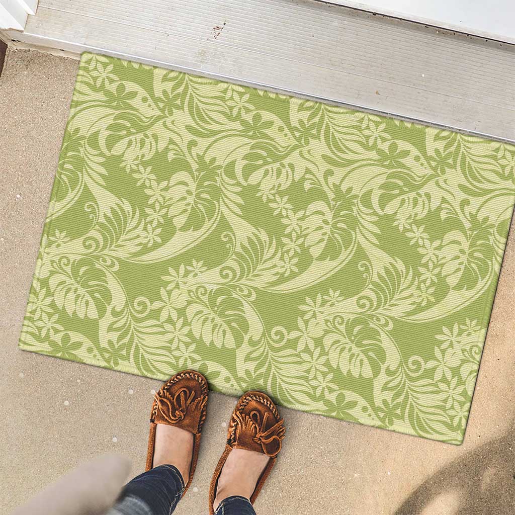Tahiti Olive Tiare Floral Rubber Doormat Monstera Palm Tropical Leaves LT01 - Polynesian Pride