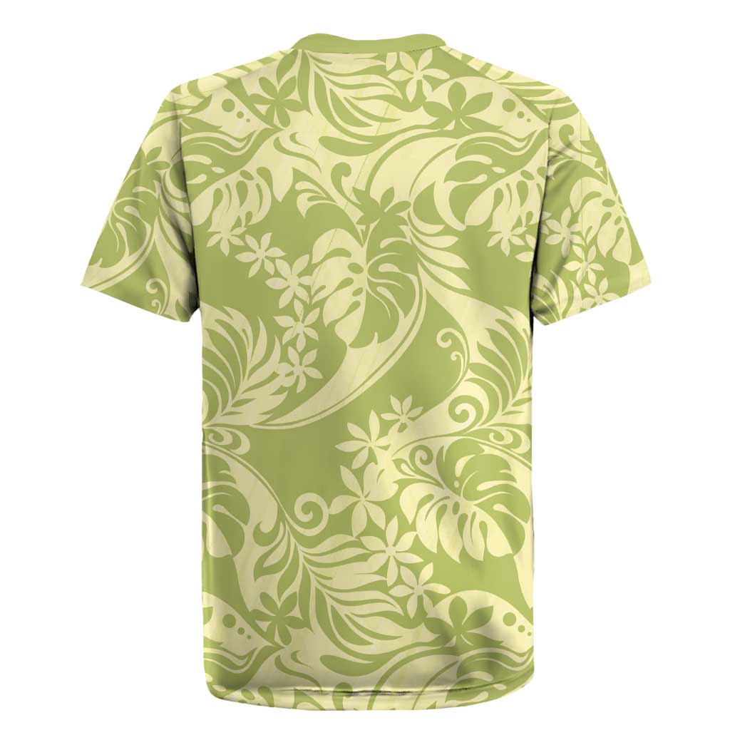 Tahiti Olive Tiare Floral Rugby Jersey Monstera Palm Tropical Leaves - Polynesian Pride