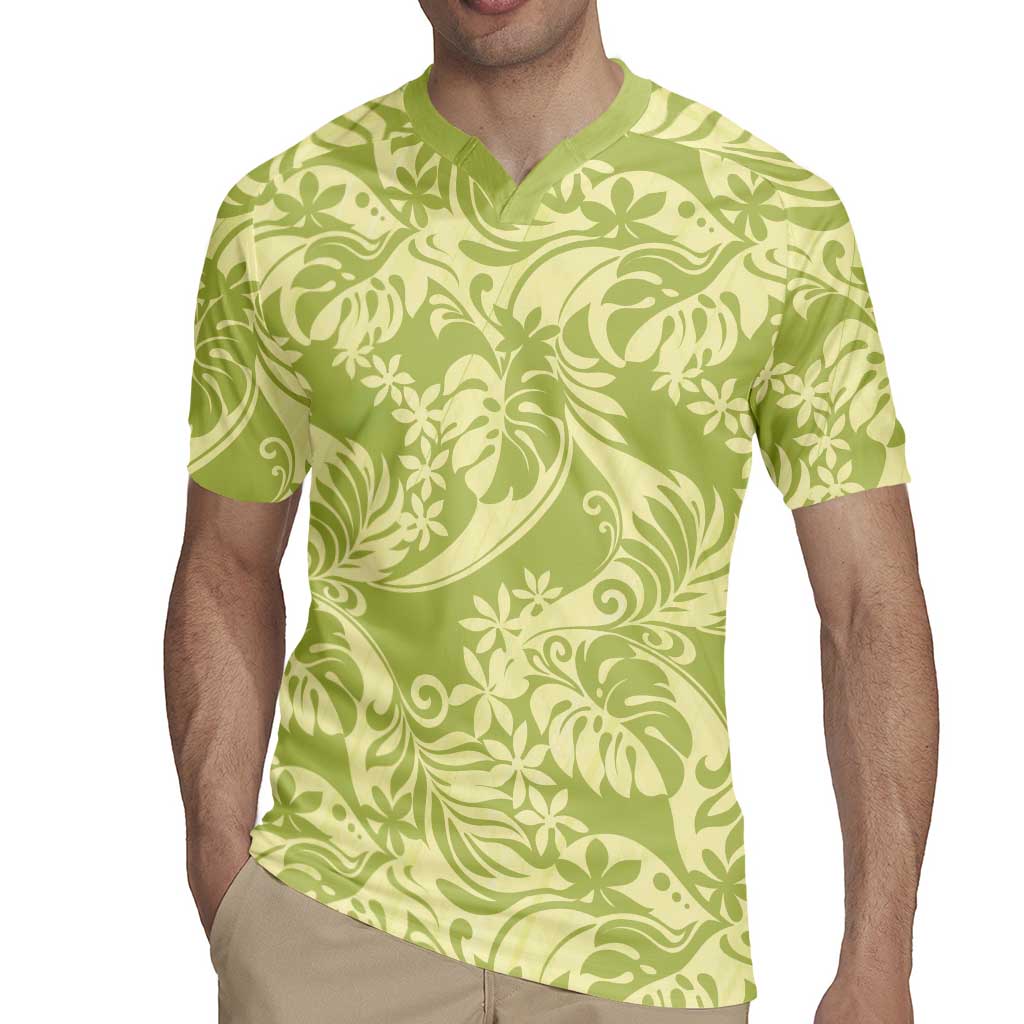 Tahiti Olive Tiare Floral Rugby Jersey Monstera Palm Tropical Leaves - Polynesian Pride