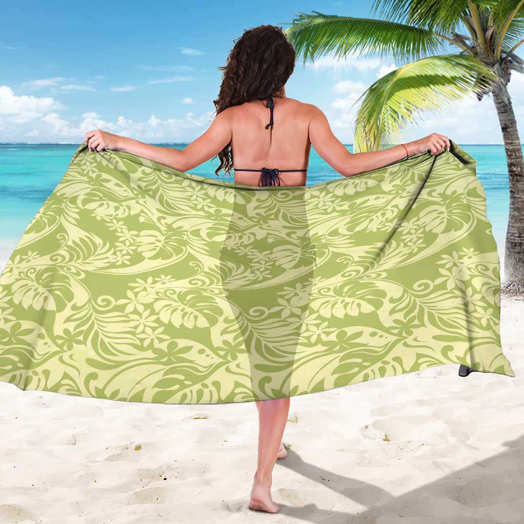 Tahiti Olive Tiare Floral Sarong Monstera Palm Tropical Leaves - Polynesian Pride
