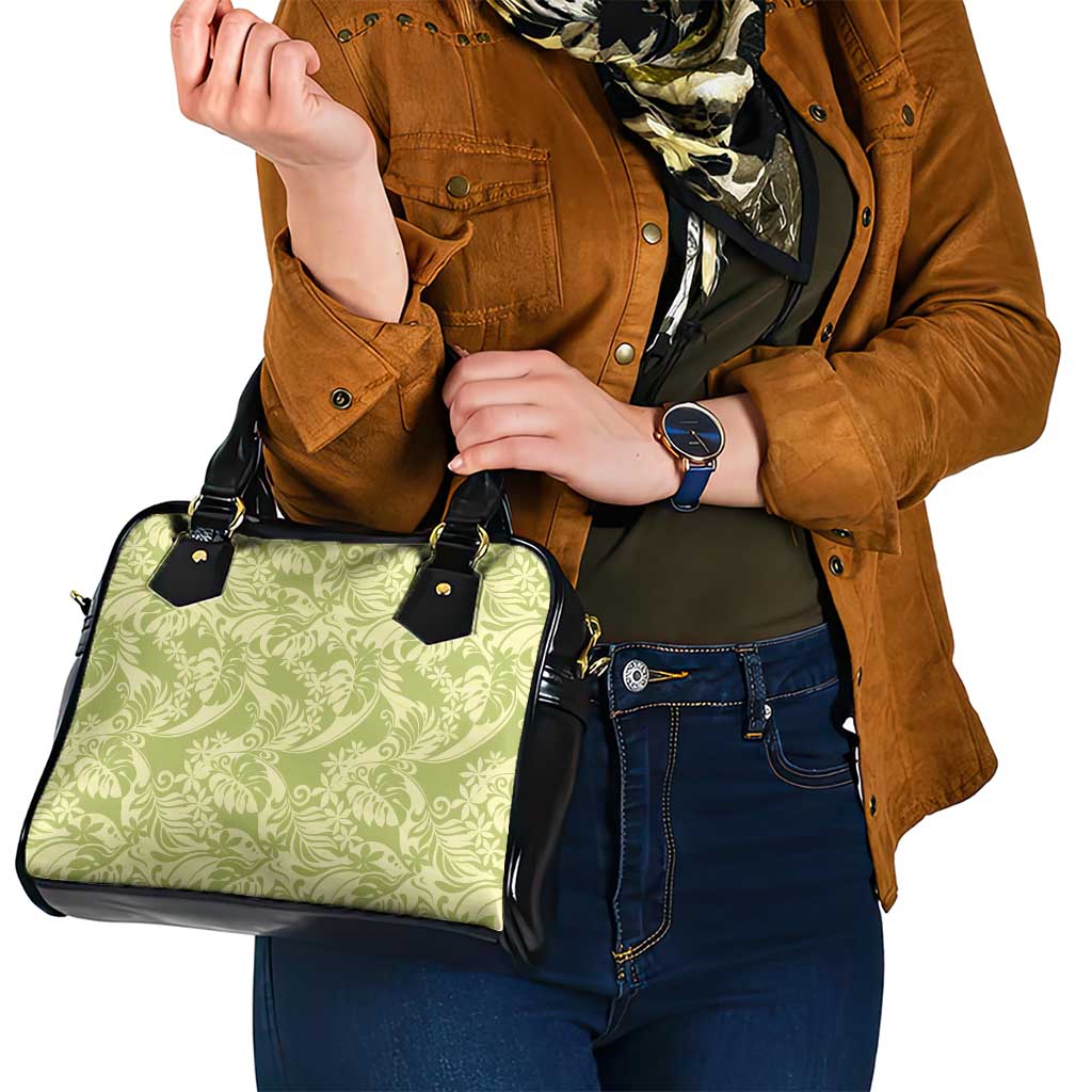 Tahiti Olive Tiare Floral Shoulder Handbag Monstera Palm Tropical Leaves - Polynesian Pride