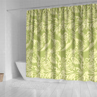 Tahiti Olive Tiare Floral Shower Curtain Monstera Palm Tropical Leaves - Polynesian Pride