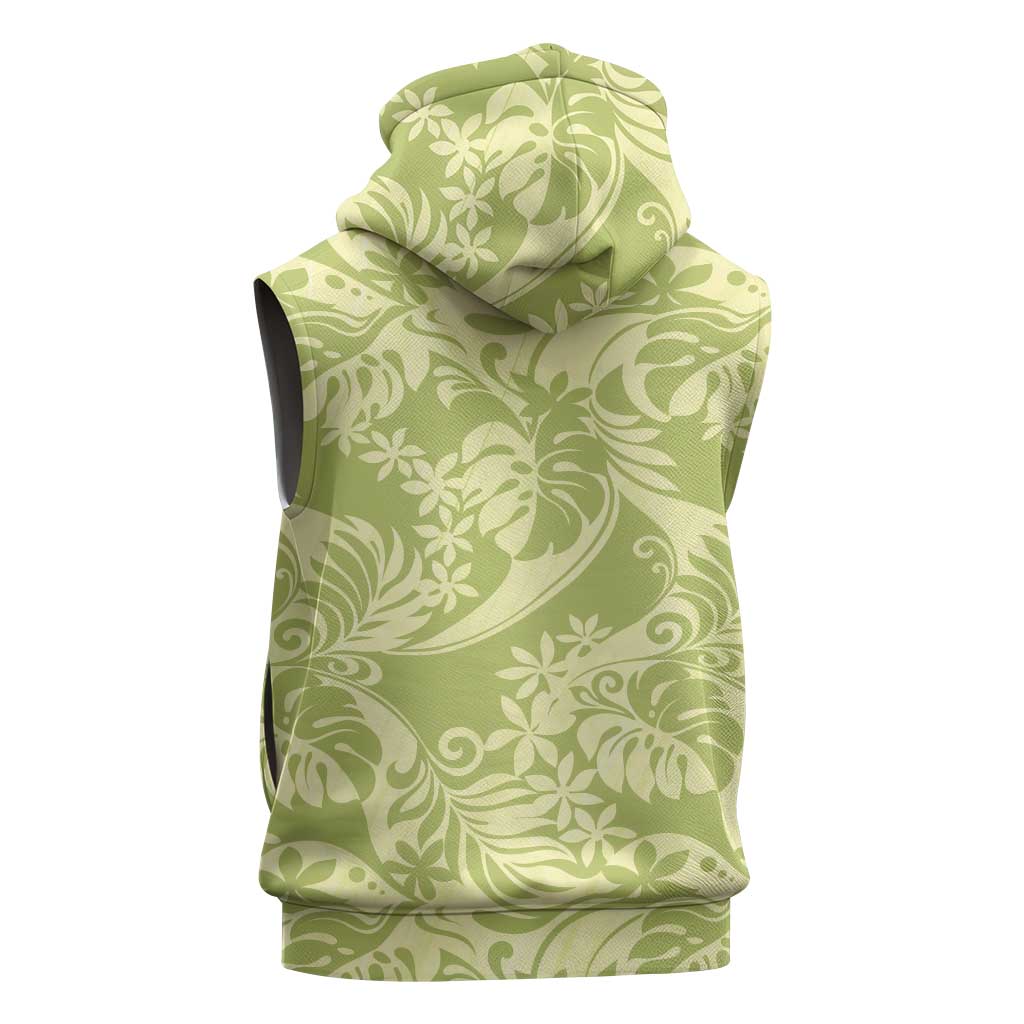 Tahiti Olive Tiare Floral Sleeveless Hoodie Monstera Palm Tropical Leaves LT01 - Polynesian Pride