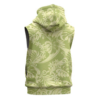 Tahiti Olive Tiare Floral Sleeveless Hoodie Monstera Palm Tropical Leaves LT01 - Polynesian Pride