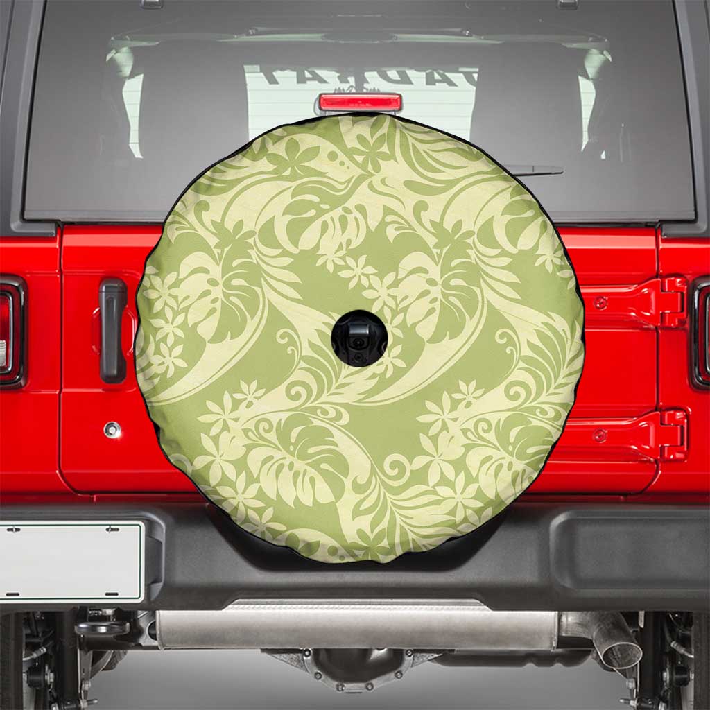 Tahiti Olive Tiare Floral Spare Tire Cover Monstera Palm Tropical Leaves - Polynesian Pride
