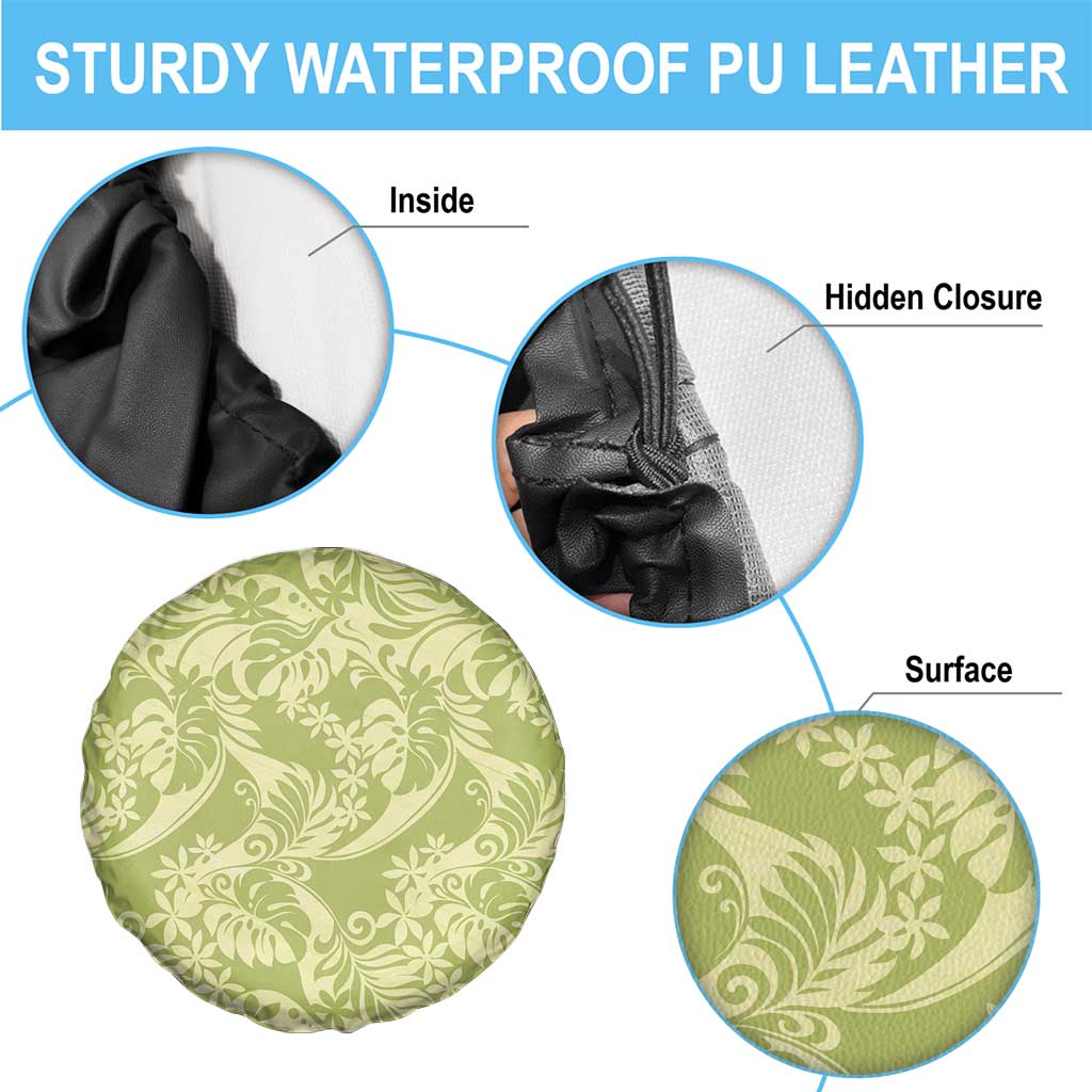 Tahiti Olive Tiare Floral Spare Tire Cover Monstera Palm Tropical Leaves - Polynesian Pride