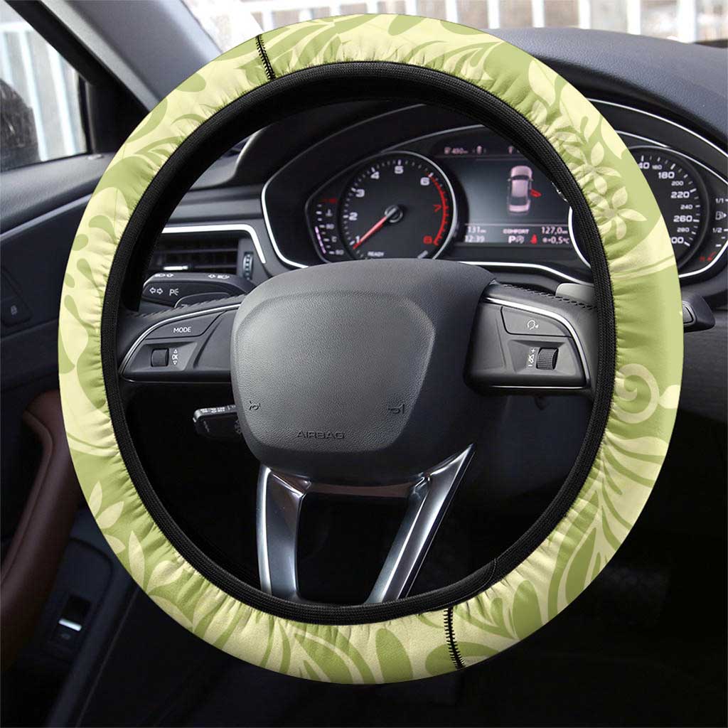 Tahiti Olive Tiare Floral Steering Wheel Cover Monstera Palm Tropical Leaves LT01 - Polynesian Pride
