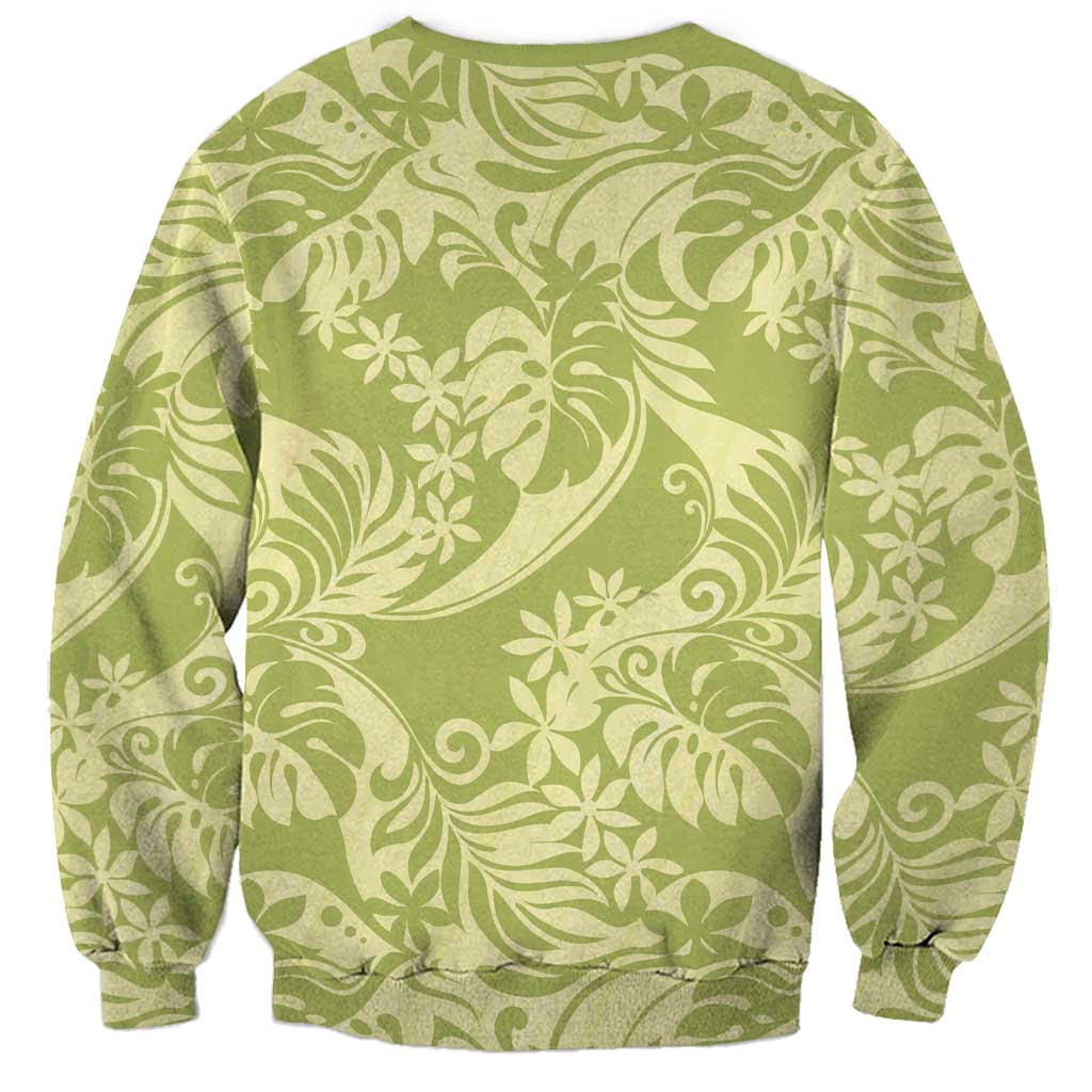 Tahiti Olive Tiare Floral Sweatshirt Monstera Palm Tropical Leaves LT01 - Polynesian Pride