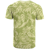 Tahiti Olive Tiare Floral T Shirt Monstera Palm Tropical Leaves - Polynesian Pride