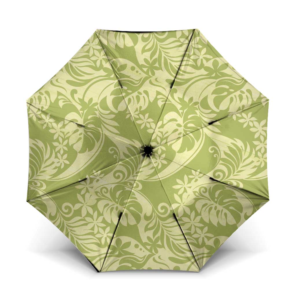 Tahiti Olive Tiare Floral Umbrella Monstera Palm Tropical Leaves - Polynesian Pride