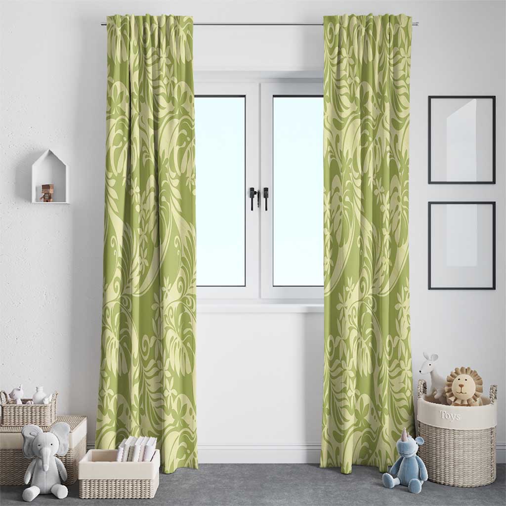 Tahiti Olive Tiare Floral Window Curtain Monstera Palm Tropical Leaves - Polynesian Pride