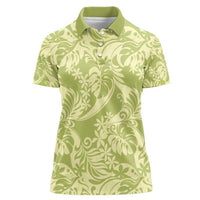 Tahiti Olive Tiare Floral Women Polo Shirt Monstera Palm Tropical Leaves - Polynesian Pride