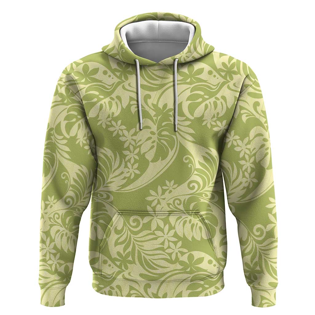 Tahiti Olive Tiare Floral Zip Hoodie Monstera Palm Tropical Leaves LT01 Pullover Hoodie Olive - Polynesian Pride