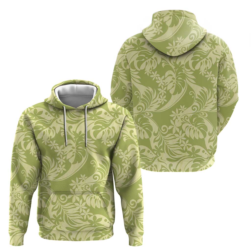 Tahiti Olive Tiare Floral Zip Hoodie Monstera Palm Tropical Leaves LT01 - Polynesian Pride