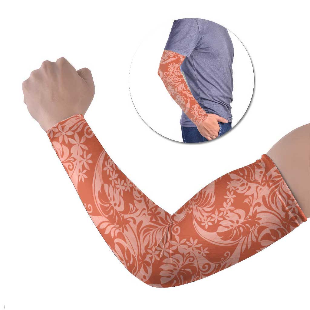 Tahiti Puatou Tiare Floral Arm Sleeves Monstera Palm Tropical Leaves LT01 Set of 2 Orange - Polynesian Pride