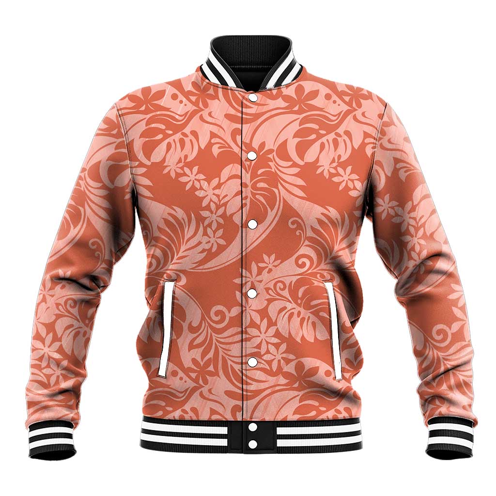 Tahiti Puatou Tiare Floral Baseball Jacket Monstera Palm Tropical Leaves LT01 Unisex Orange - Polynesian Pride