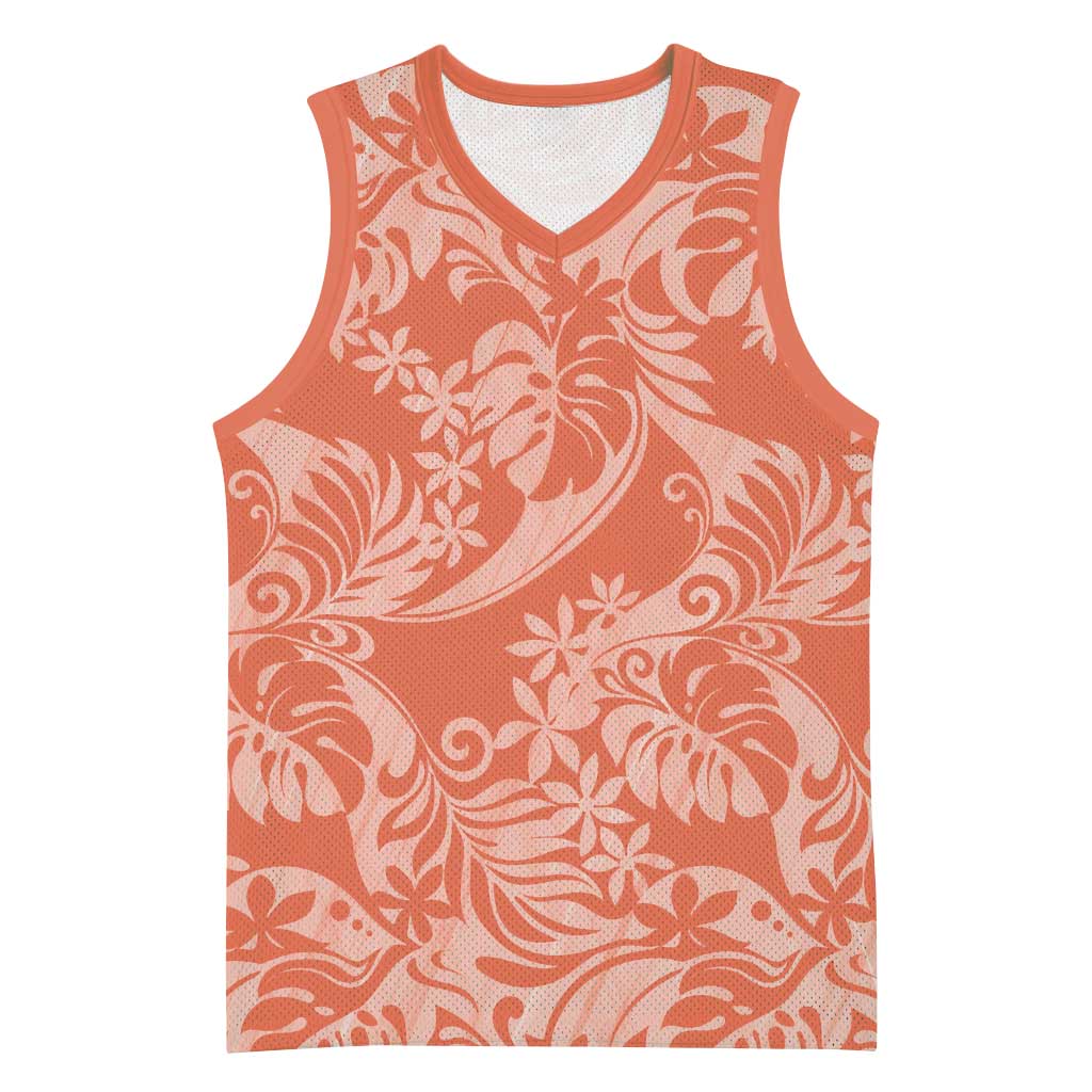 Tahiti Puatou Tiare Floral Basketball Jersey Monstera Palm Tropical Leaves LT01 Unisex Orange - Polynesian Pride