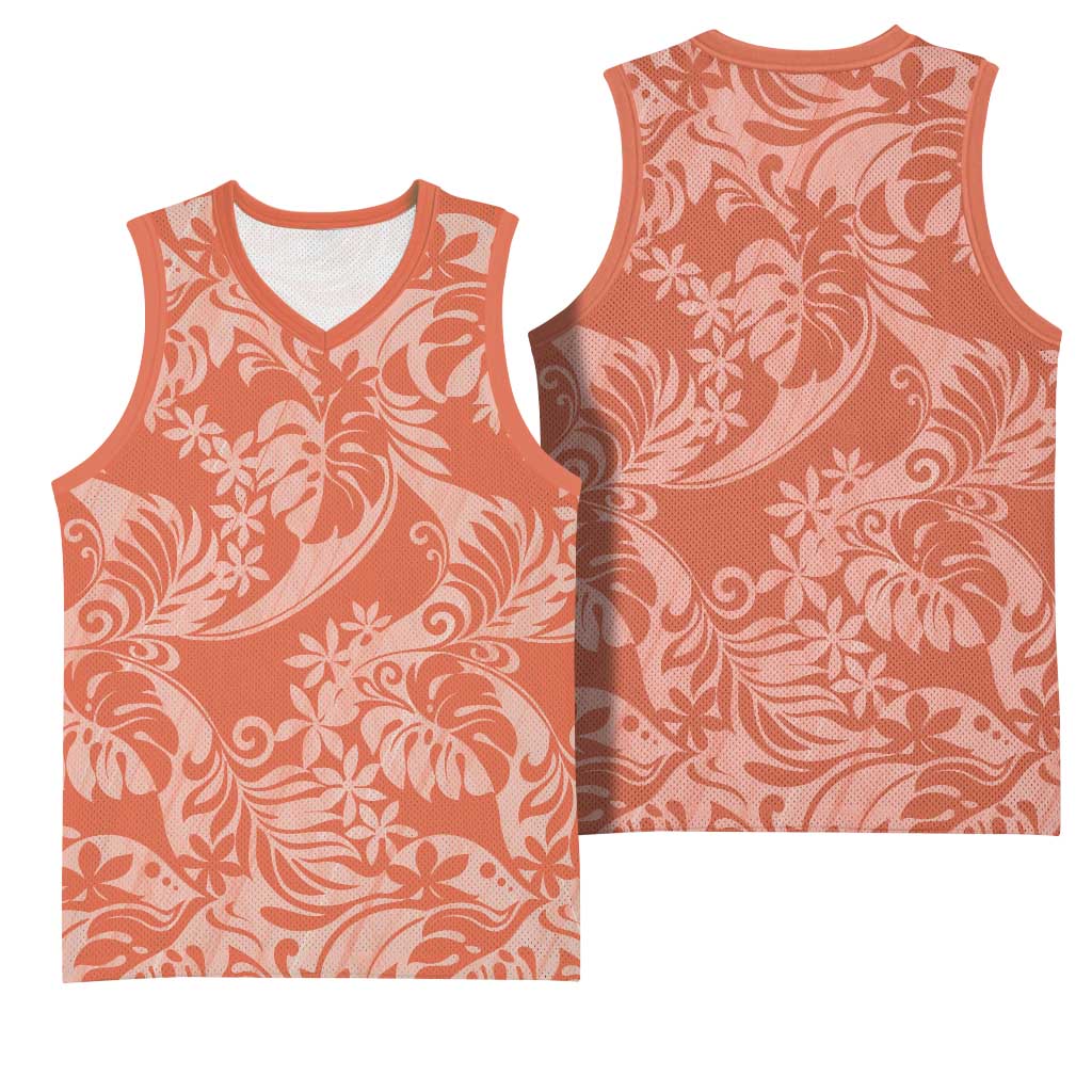 Tahiti Puatou Tiare Floral Basketball Jersey Monstera Palm Tropical Leaves LT01 - Polynesian Pride