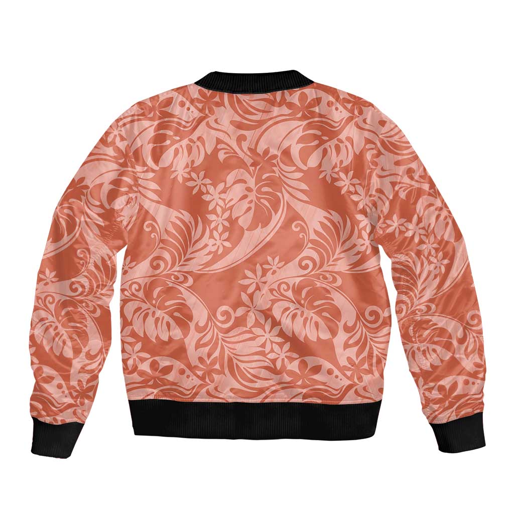 Tahiti Puatou Tiare Floral Bomber Jacket Monstera Palm Tropical Leaves LT01 - Polynesian Pride