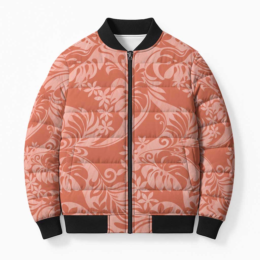Tahiti Puatou Tiare Floral Bomber Puffer Jacket Monstera Palm Tropical Leaves LT01 Unisex Orange - Polynesian Pride