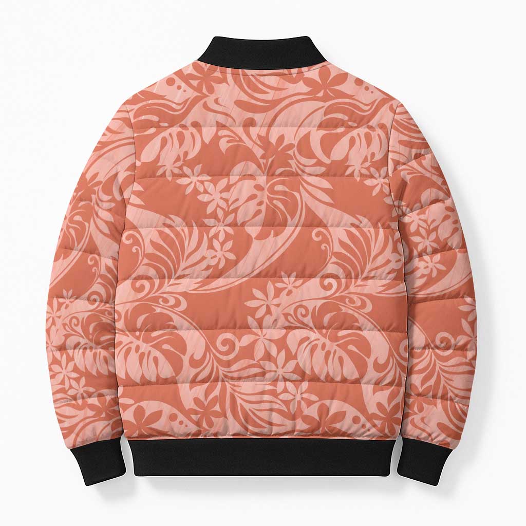 Tahiti Puatou Tiare Floral Bomber Puffer Jacket Monstera Palm Tropical Leaves LT01 - Polynesian Pride