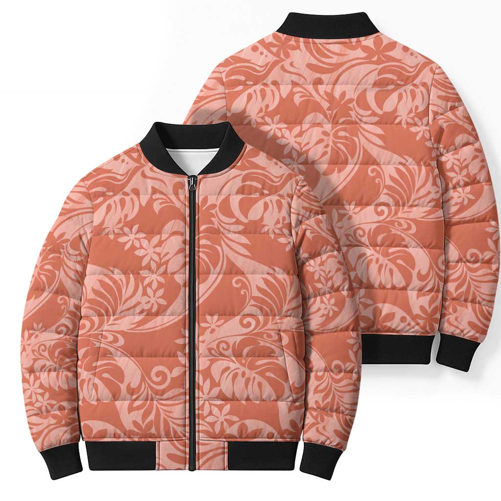 Tahiti Puatou Tiare Floral Bomber Puffer Jacket Monstera Palm Tropical Leaves LT01 - Polynesian Pride