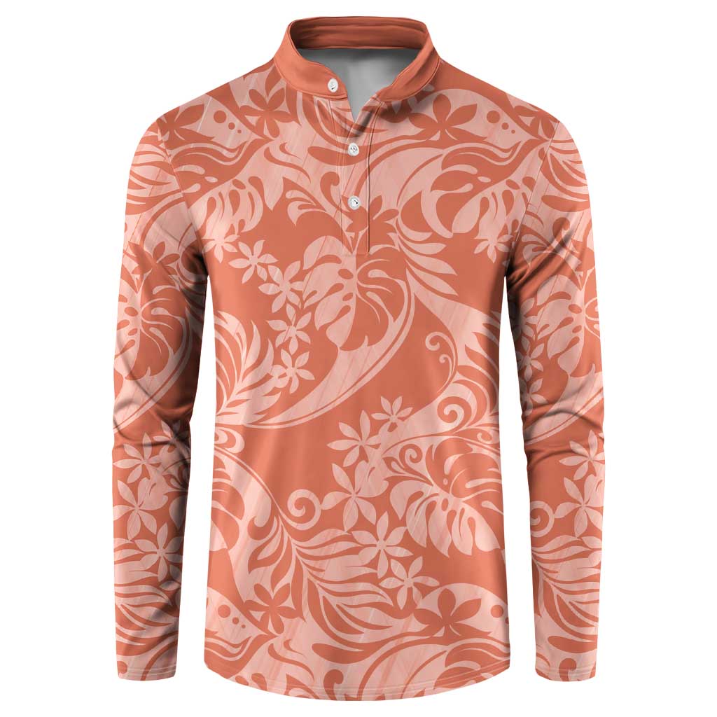 Tahiti Puatou Tiare Floral Button Sweatshirt Monstera Palm Tropical Leaves LT01 Orange - Polynesian Pride