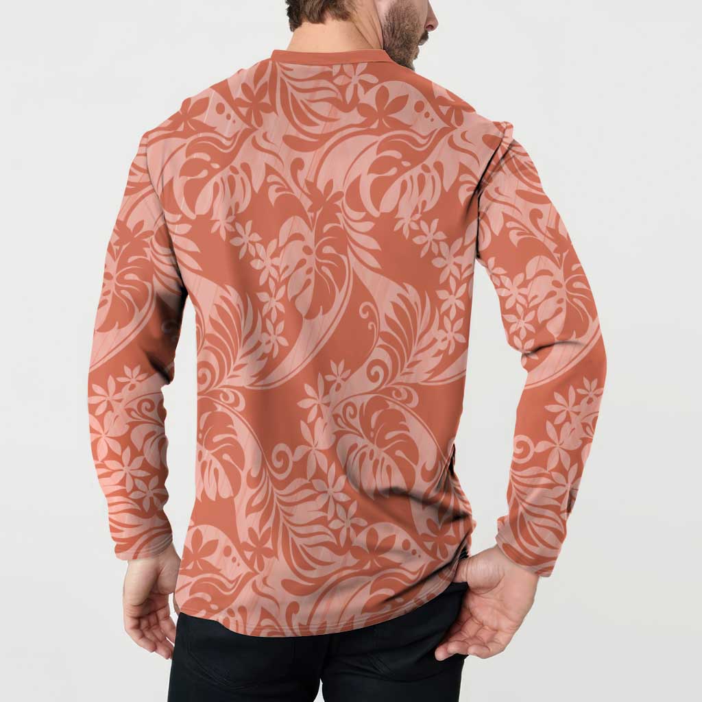 Tahiti Puatou Tiare Floral Button Sweatshirt Monstera Palm Tropical Leaves LT01 - Polynesian Pride